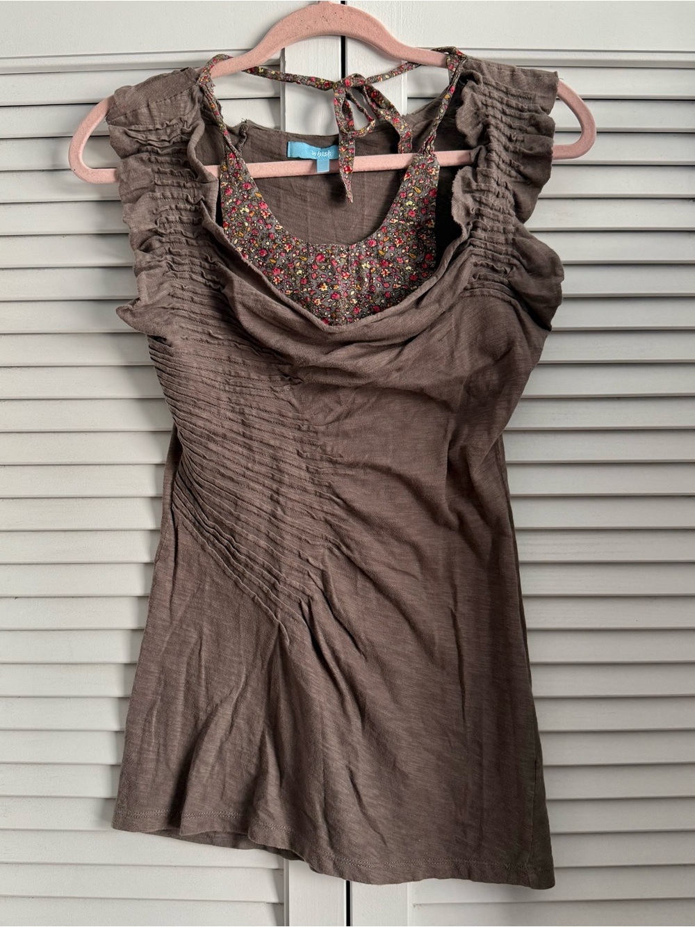 Women’s Brown Ruffled Tank Top with Floral Layered Detail